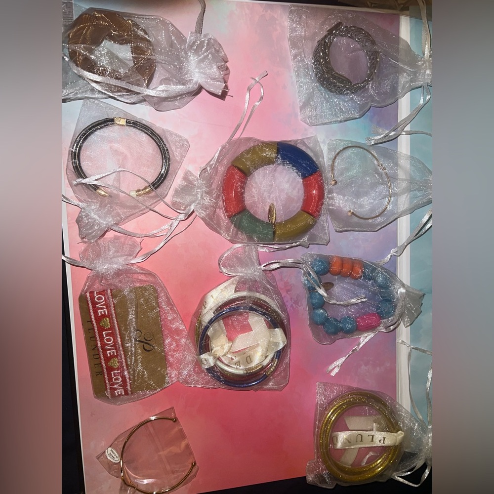 Plunder Multicolor Stackable Bracelet Set - Red Green Blue Gold Pink